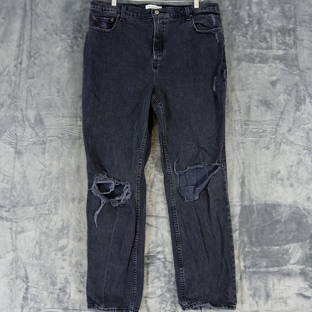 Abercrombie & Fitch Jeans Womens 16 Black‎ 90s Straight Ultra High Rise Ripped